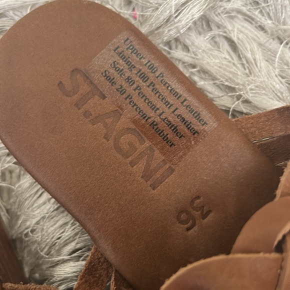 NWOB St. Agni Paris Leather Woven Almond Toe Slip-On Mules Vintage Tan Sz 36 5.5 - Picture 4 of 15